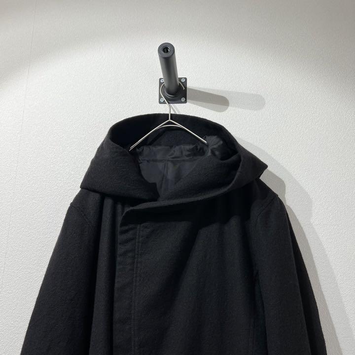 希少 イサムカタヤマ バックラッシュ レザー 上質 ウール フーデットコート