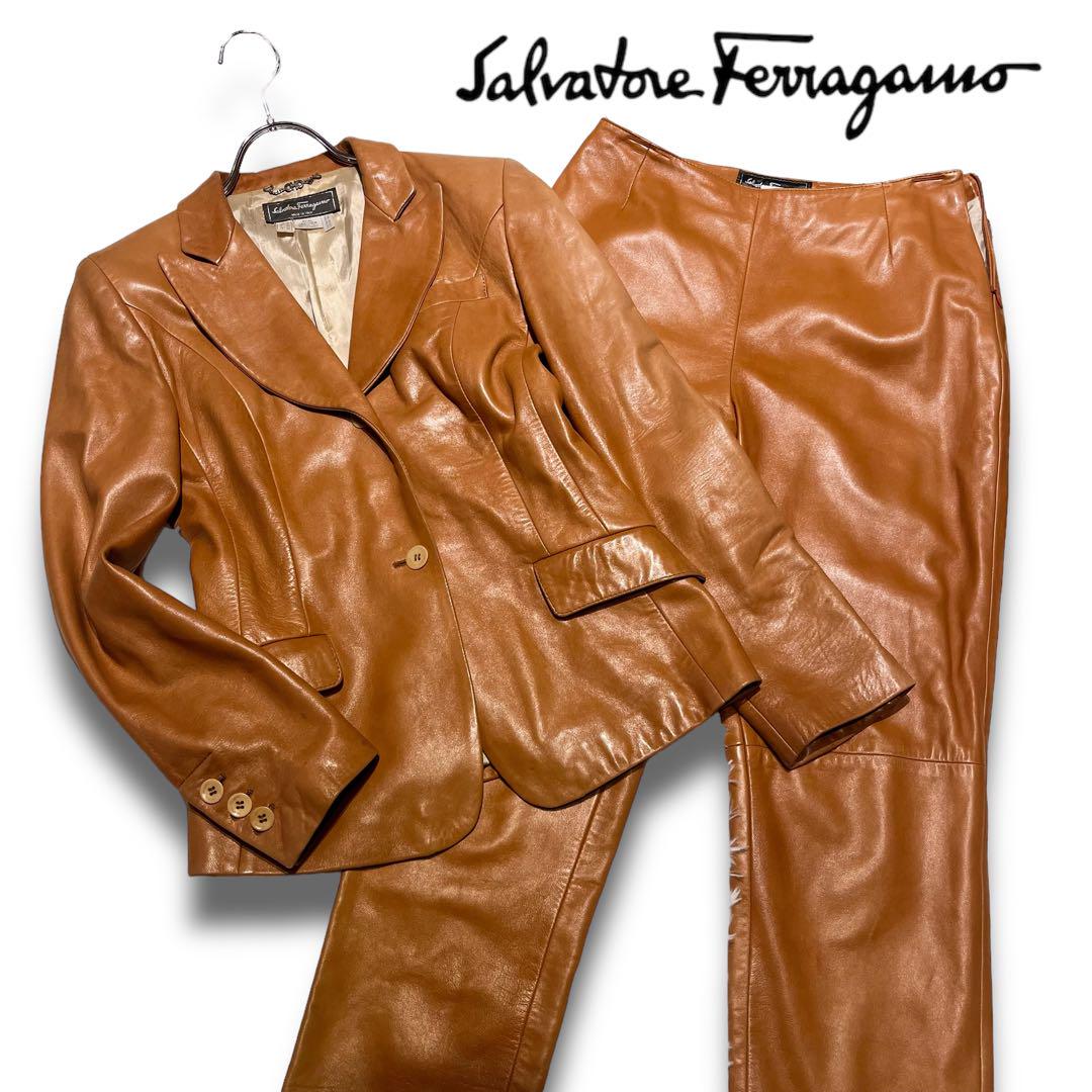 希少✨ サルヴァトーレフェラガモ 本革 レザー セットアップ ジャケット 36